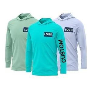 Sudadera con capucha de pesca de rendimiento para hombre, secado rápido y protección solar UPF50, camisa con capucha de Color sólido de poliéster, conjuntos al por mayor - Product Image 1