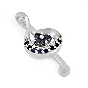 Colgante de Clave de Sol en Plata 925 con Zafiros Azules, Bañado en Rodio, Amuleto Musical Clásico, Unisex, para Uso Diario - Product Image 3