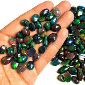 Cabujón de Ópalo Negro Natural Brillante de 8x10-10x14 mm, Ópalo Etíope Welo Fire, Gema Ovalada en Forma de Pera y Marquesa, Piedra Suelta para Joyería - Product Image 2