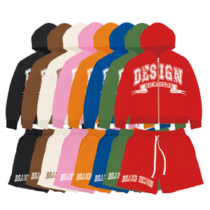 Custom Logo Winter Printed High Street Wear 100% Cotton <b>Mens</b> Zipper Fleece Breathable Hoodies <b>Shorts</b> 2-Piece <b>Shorts</b> Set Casual - Product Image 2
