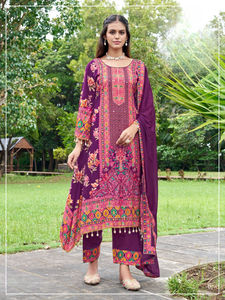 ชุดเสื้อกางเกงผ้ามัสลิน3ชิ้นสำหรับผู้ใหญ่พร้อมพิมพ์ดิจิตอลและกระจก/งาน Ari และลูกไม้แฟนซีแห้งเร็วสำหรับงานปาร์ตี้/งานแต่งงาน/Diwali - Product Image 3