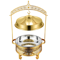 Ensemble de chauffe-plats de luxe en acier inoxydable doré pour service traiteur, buffet et maintien au chaud des aliments, avec chauffe-plat suspendu