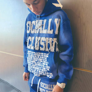 Sudaderas con capucha personalizadas para hombre, parche bordado con apliques, logotipo de angustia, estampado con el sol, lavado con ácido, sudaderas con capucha de algodón Terry Vintage para hombre - Product Image 3