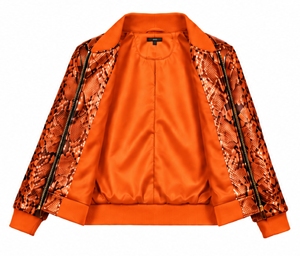 Chaqueta Bomber con estampado animal naranja para mujer, cuello alto, cierre de cremallera, manga larga, abrigo corto informal - Product Image 5