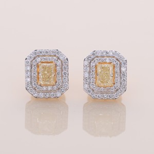 IGI Certified Lab Grown Yellow Diamond Radiant Cut Halo Stud <b>Earrings</b> 9KT <b>Gold</b> Rhodium Plated Luxury Wedding & Party Gift - Product Image 1