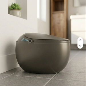 Toilette intelligente en céramique de luxe en forme d'œuf, design moderne de haute qualité, fixation murale, chasse d'eau par siphon S-trap, siège chauffant, télécommande - Product Image 1
