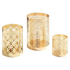 HOT SELLING METAL VOTIVES Gold Leaf Pattern Candle Holders <b>Set</b> of 2 Decorative Metal <b>Lanterns</b> Modern Home Decor Votive Candles - Product Image 1