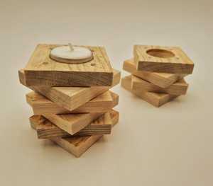 Handmade Stacked Wooden <b>Candle</b> Stand <b>Tapered</b> Geometric Natural Wood Block Design Rustic Table Decor Warm Aesthetic - Product Image 3