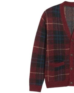 เสื้อคาร์ดิแกนผู้ชายลายตารางสีน้ำตาลแดง น้ำเงิน ดำ ผลิตจากผ้าฝ้ายเนื้อนุ่ม อุ่นสบาย พร้อมกระดุมสำหรับแฟชั่นฤดูหนาว - Product Image 2