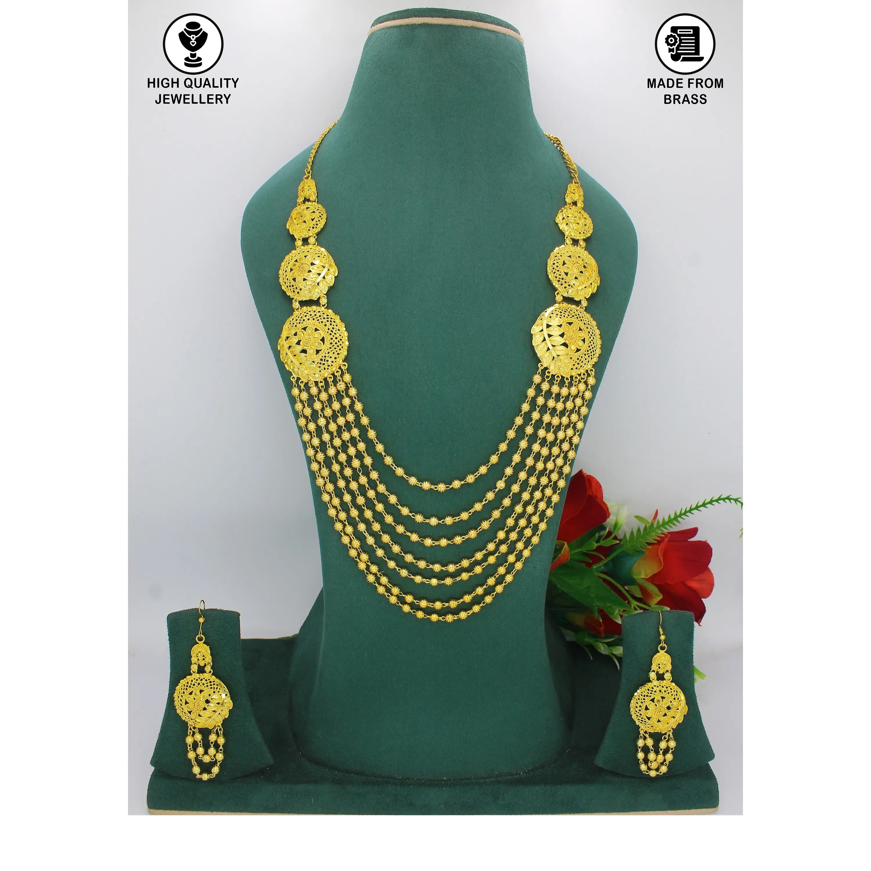 Conjunto de joias de casamento turco, colar de flores, joias banhadas a ouro 24K, conjunto de colar e pulseira Dubai, indiano