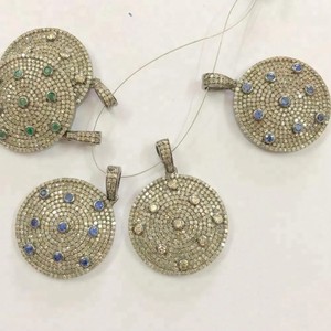 Rubis saphir émeraude rond naturel pavé diamant charme 925 pendentif en argent Sterling prix d'usine en gros fournisseur en vrac en ligne - Product Image 1