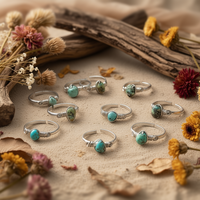 Bague plaquée argent style bohème avec pierre turquoise vibrante – Ensemble de bijoux tendance pour la revente