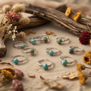 <b>Boho</b> Style Silver Plated <b>Ring</b> with Vibrant Turquoise Stone Design Fashion Jewelry Set for Resale Appeal - Product Image 3