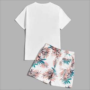 Ensemble deux pièces d'été pour hommes T-shirt à manches courtes 100% coton délavé à l'acide et short cargo assorti avec sérigraphie. - Product Image 2