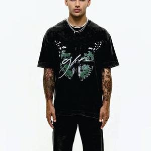 Venta al por mayor de impresión personalizada de los hombres Hip Hop Fitness camiseta Vintage de gran tamaño de hombro caído de punto de diseño de talla grande 100% algodón - Product Image 6