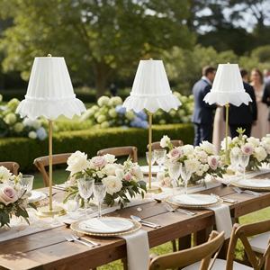 Romantic Wedding Table Lamp, Lace-trimmed Lampshade, Remote Control with Multiple <strong>Lights</strong>, Touch Controls, Rechargeable. - Product Image 1