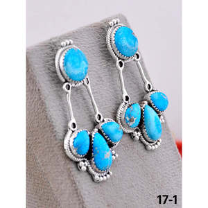 Boucles d'oreilles pendantes élégantes en argent sterling et pierres blanches faites à la main du sud-ouest, design sur tige - Product Image 3