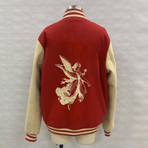 Chaqueta universitaria informal con mangas de cuero real y cuerpo de lana bordada de chenilla personalizada de alta calidad a la venta - Product Image 3