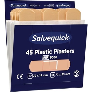 Apósitos Autoadhesivos Salvequick, 6 Paquetes de Recarga de 45 Tiras Cada Uno, Tiras de Yeso Impermeables - Product Image 1