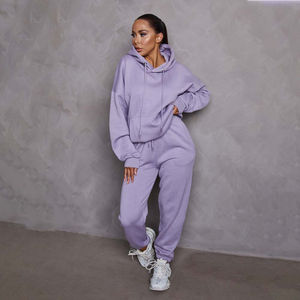 Haute demande 2 pièces femmes surdimensionné poche avant pull à capuche et survêtement à revers ensemble femmes 2 pièces survêtement sweat ensemble - Product Image 6