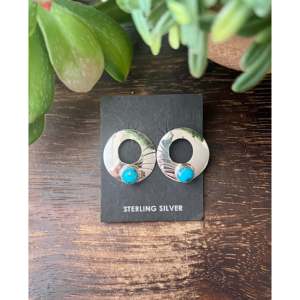 Jon Begay Kingman <b>Turquoise</b> & Diamond <b>Stud</b> <b>Earrings</b> with Sterling Silver Geometric Bezel Setting for Party or Gift - Product Image 1