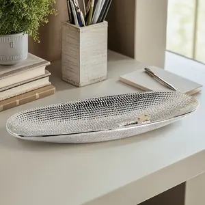 Plateau en céramique fait main de luxe, finition brillante, décoration d'intérieur élégante, texture argentée plaquée, écologique, style américain, sans danger pour les plantes, exportation - Product Image 2