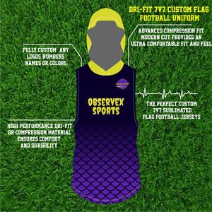 Conjunto de Uniforme de Flag Football Hecho a Medida |   Ropa Deportiva Unisex sin Mangas, Transpirable, Sublimada, de Secado Rápido y que Absorbe la Humedad - Product Image 2