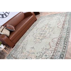 พรมวินเทจขนาดใหญ่ 5.6x8.7 ฟุต พรมตุรกี พรมขนสัตว์ลายดอกไม้สีเขียวน้ำตาล - Product Image 4