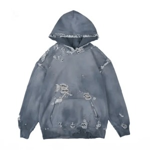 เสื้อฮู้ดผู้ชายผ้าคอตตอนผสมซักกรดปักลายสีพื้นไซส์ใหญ่พิเศษสำหรับฤดูหนาว - Product Image 1