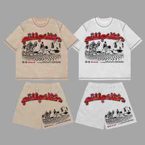 Ensemble décontracté d'été 2025 pour hommes, personnalisé en gros, haute qualité, 100% coton éponge lavé, écologique, 2 pièces (short et t-shirt) - Product Image 1