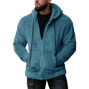Cardigan zippé en molleton moelleux à manches longues pour hommes, décontracté, solide, doublé, Sherpa, sweat à capuche, hiver - Product Image 2