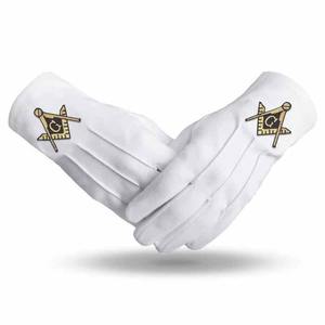Gants maçonniques Regalia de haute qualité en coton blanc brodé à la main Gants blancs de cérémonie en coton - Product Image 5