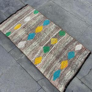 Vintage Small Rug 1.7x3.3 ft, <b>Brown</b> Yellow Floral Rug <b>Wool</b> - Product Image 2