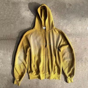 Sun Faded Vintage Design 100% algodón 320gsm Hombres Zip up Hoodies Custom Acid Wash Sudaderas con capucha desgastadas - Product Image 1