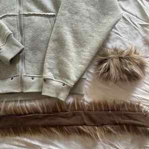 Custom 430gsm Fleece Distressed Detachable <b>Fur</b> Hood Hoody Zip Hoodie <b>Jacket</b> 100% Cotton Breathable Autumn <b>Men's</b> - Product Image 2