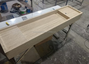 Foshan fabbrica un pezzo corpo di travertino singolo lavello bagno di vanità moderno rettangolare integrato galleggiante lavandino in marmo - Product Image 6