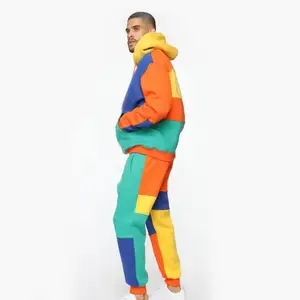 컬러 블록 풀오버 까마귀 & 조거 바지 투피스 세트 멀티 컬러 남성 운동복 최신 디자인 편안한 트랙 슈트
