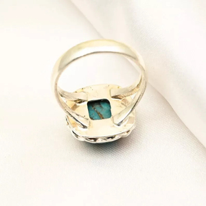 Vente chaude 925 Sterling Silver Bohemian Style Déclaration Anneau Spiny Oyster Cuivre Turquoise 10mm Coussin Forme pour les Fêtes - Product Image 4