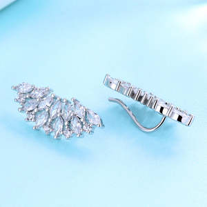Sterling <b>Silver</b> Fan <b>Earrings</b> with Crystals Elegant Climber Design - Product Image 2