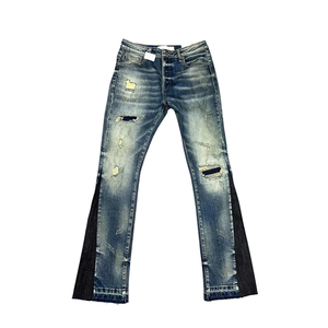 Jean en denim bleu délavé coupe droite empilée, respirant, léger, séchage rapide, coupe décontractée, toutes saisons (hiver, automne, été, printemps) - Product Image 2