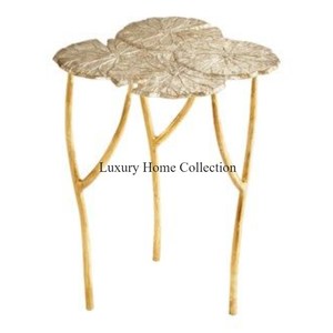 <b>Gold</b> Plated Metal Stand and Leaf Designer Top Attractive Look Coffee and Side Table Living Room Furniture <b>Accessories</b> Supplies - Product Image 1