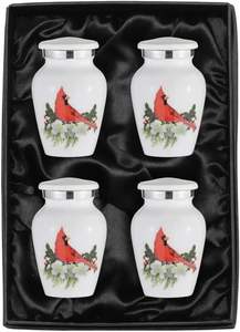 Petites urnes souvenir d'oiseau cardinal | pour les cendres humaines | Fabriquées à la main | Mini urne ensemble de 4 avec boîte de qualité supérieure et entonnoir - Product Image 3