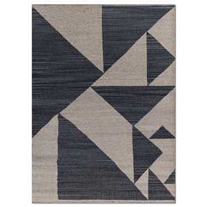 พรมลายเรขาคณิตอินดัสบาร์สีเทาและสีดำ ทอแบบแบน ทำจากขนสัตว์และวิสโคส สำหรับใช้ในบ้าน-Adwv-13018 - Product Image 1