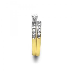 14k Yellow Gold Bridal <b>Set</b> with 0.57ct <b>Emerald</b> Cut Zircon Main Stone Diamond Sidestone Accented Fine Pearl <b>Jewelry</b> for Parties - Product Image 3