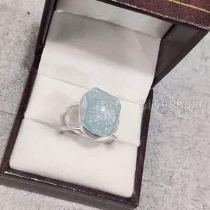 Anillo de Plata de Ley 925 con Piedra Preciosa de Aguamarina Natural, Anillo de Doble Banda Hecho a Mano para Navidad, Piedra de Nacimiento de Marzo - Product Image 5