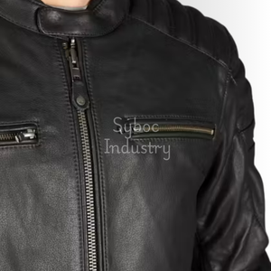 Veste de moto en cuir noir pour hommes Veste de moto en cuir de vachette véritable coupe ajustée et élégante avec poches zippées Veste de moto en cuir rembourrée avec protection - Product Image 4