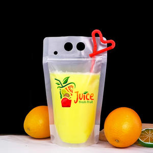 كيس بلاستيكي قائم بسحَّاب من الأكياس ، بعلامة مخصصة للاستعمال مرة واحدة شعار كيس عصير شفاف أكياس مشروبات مع ماصّة - Product Image 1