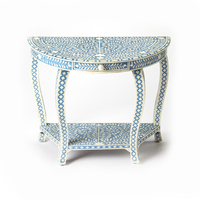 Mesa Consola de Diseño Moderno con Incrustaciones de Hueso Hecha a Mano, Mesa Auxiliar para Sofá, Muebles de Colección Étnica, Café de la India.