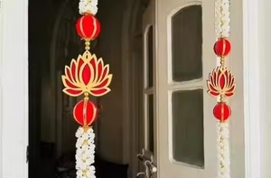 สายออกแบบดอกบัว MDF พร้อม mogra ดอกไม้เทียมแขวนผนังสำหรับวัด Diwali pooja ตกแต่งงานแต่งงานและตกแต่งเทศกาล - Product Image 3