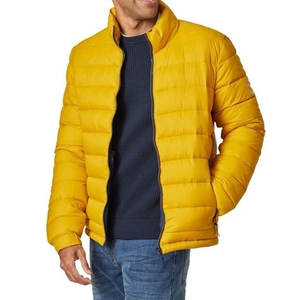 OEM Custom <b>Men</b> Embroidered Hooded Waterproof Reversible Puffer Jacket Mustard Yellow Winter <b>Coat</b> Lightweight Insulated Outdoor - Product Image 3